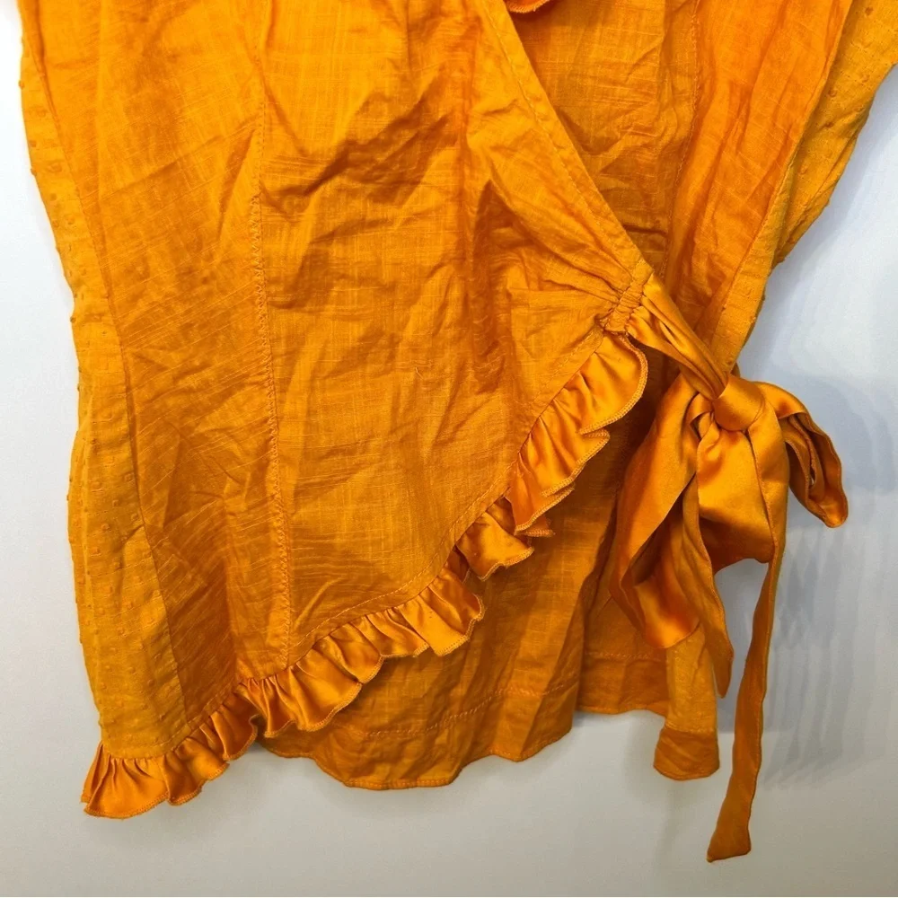 Anthropologie Edme & Esyllte Orange Wrap Top with Ruffles, Size 6 - Picture 4 of 8